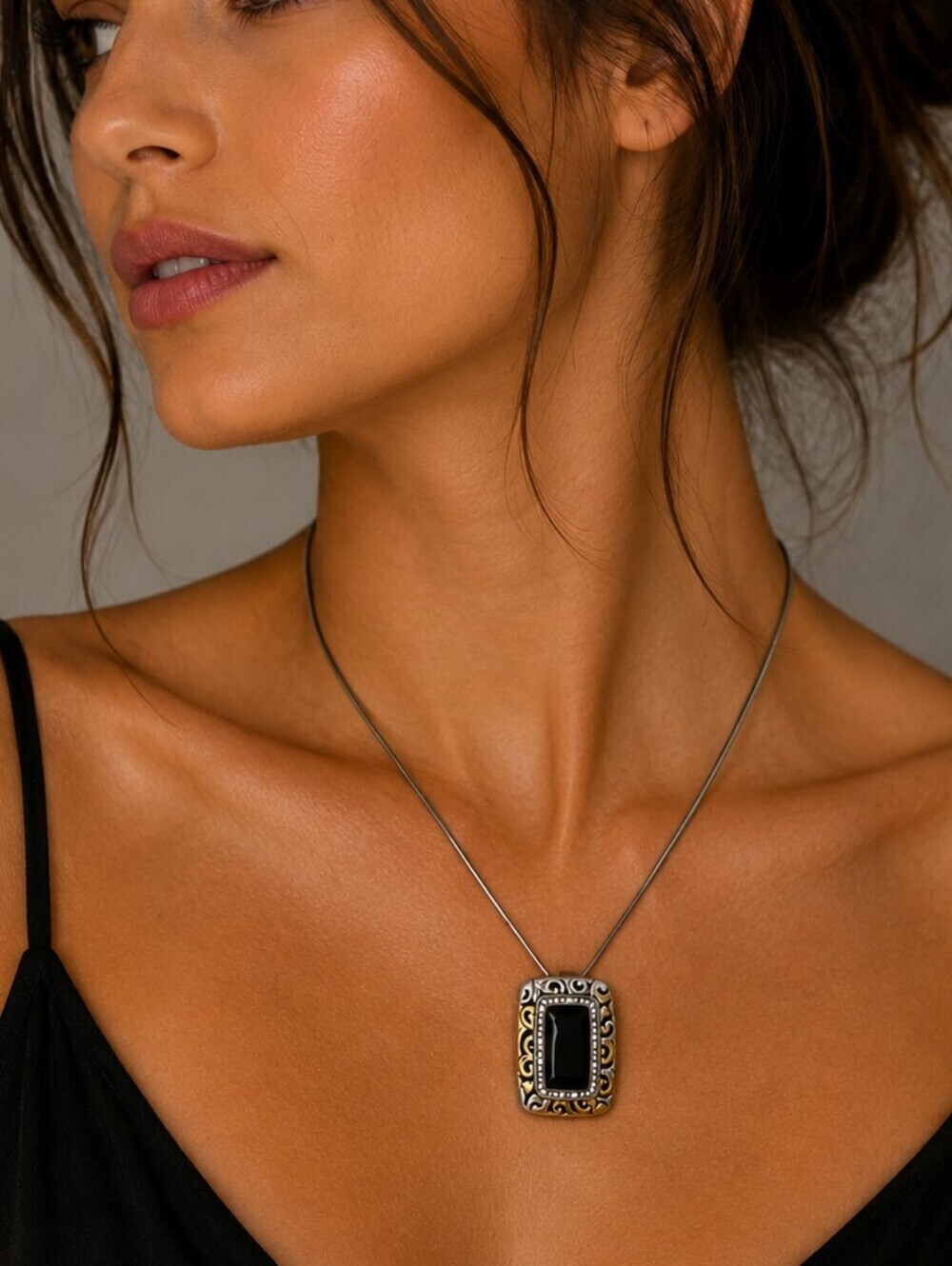 BRIGHTON Two-tone Rectangle Reversible Pendant Rhythm Chain Necklace